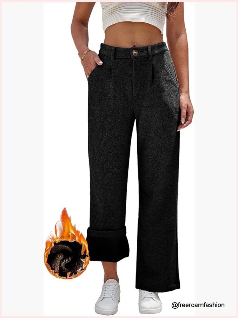Fleece Lined Wide Leg Pants Trouser Casual Dressy